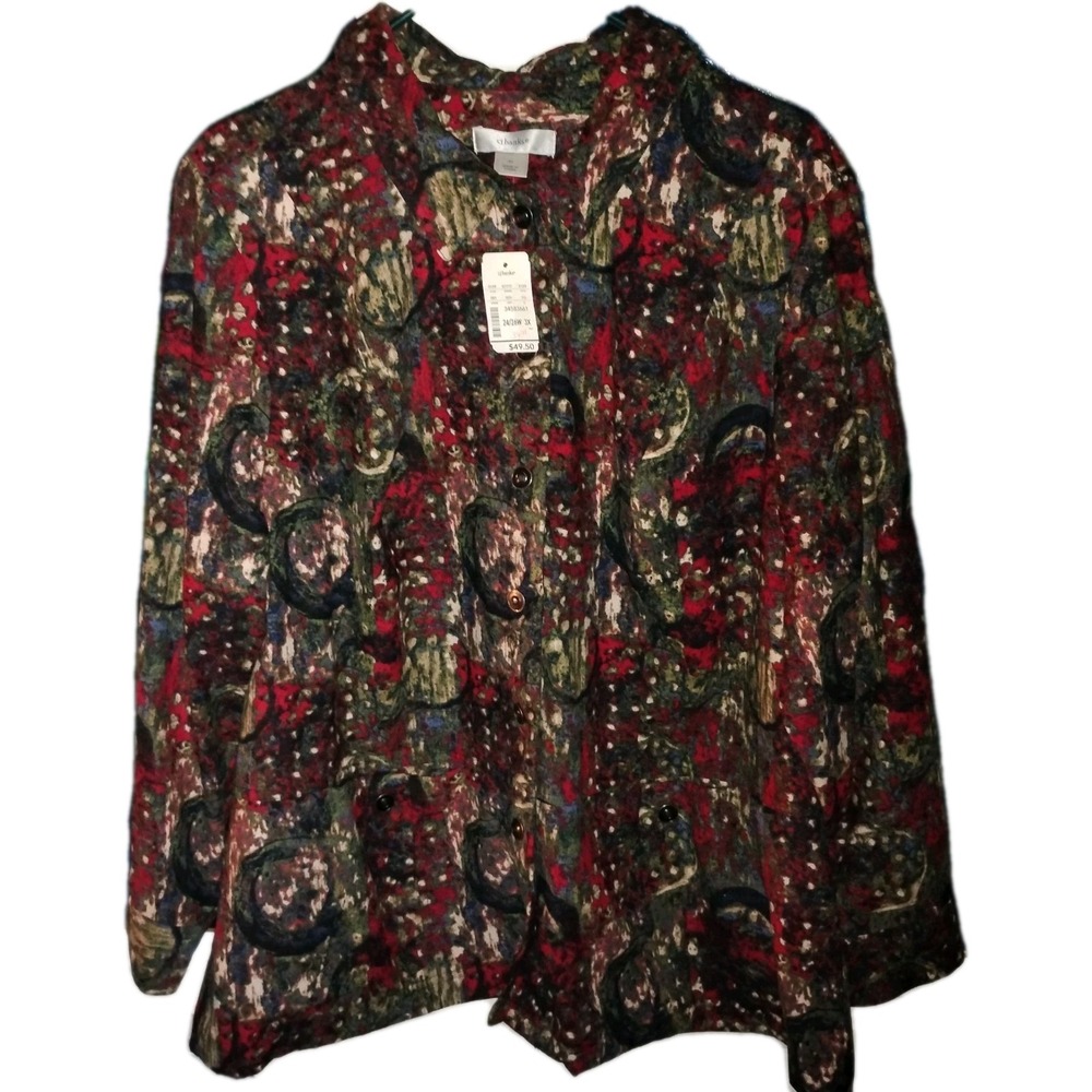 Christopher & Banks Womens Jacket Style Blazer 3X Stretch Multi-Color Red,‎ Snap